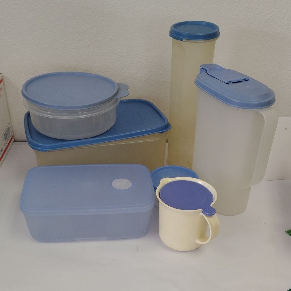 Blue and Cream Tupperware Storage Set